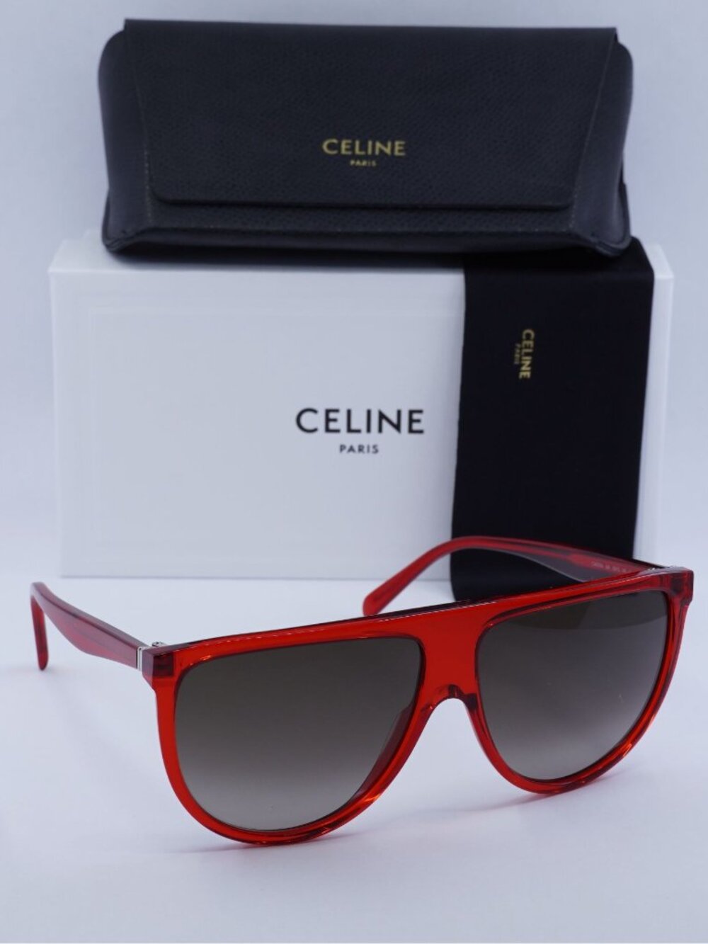 Celine CL40006I 66K Aviator Sunglasses - Red / Grey